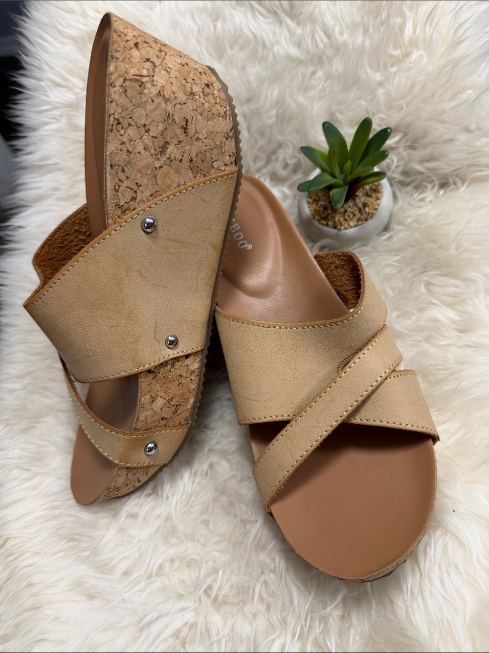 Bamboo Lalasa Wedge Platform Slide Sandals 3” heels Vegan nwob 7.5/37.5